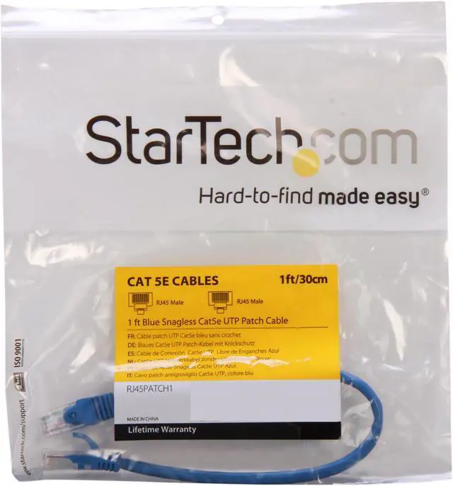 Alt view image 3 of 3 - StarTech.com RJ45PATCH1 1 ft. Cat 5E Blue Network Cable