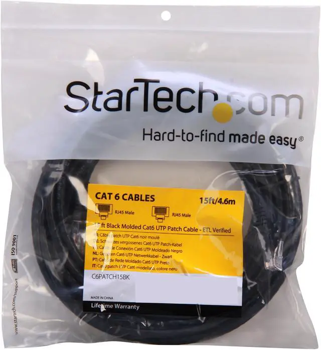 Alt view image 3 of 3 - StarTech.com C6PATCH15BK 15 ft. Cat 6 Black Network Cable
