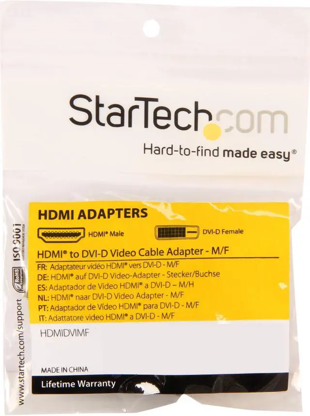 Alt view image 5 of 5 - StarTech HDMIDVIMF HDMI to DVI-D Video Cable Adapter - 1 x HDMI (M), 1 x DVI-D (F), Black - Gold-Plated Connectors
