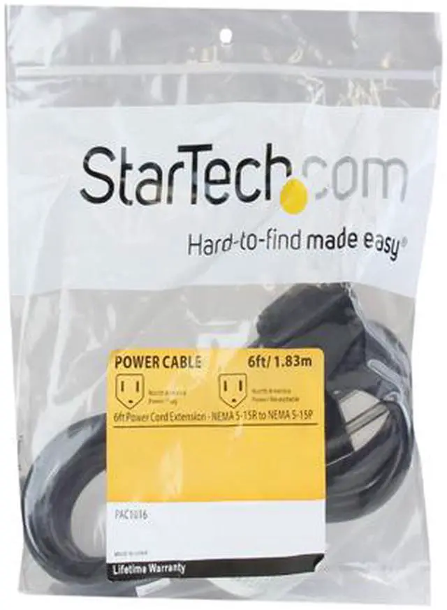 Alt view image 4 of 4 - StarTech.com PAC1016 6 ft Power Extension Cord - NEMA 5-15R to NEMA 5-15P - 16 AWG Power Extension Cable Cord - 125 Volts at 13 Amps - SJT - 6ft