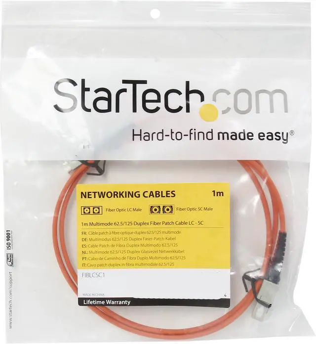 Alt view image 3 of 3 - StarTech.com FIBLCSC1 3.28 ft. Multimode 62.5/125 Duplex Fiber Patch Cable LC - SC