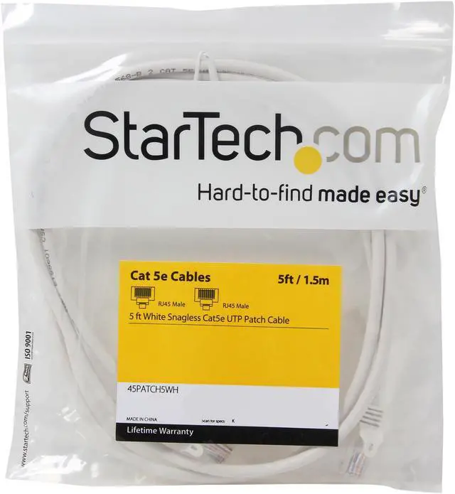 Alt view image 3 of 3 - StarTech.com 45PATCH5WH 5 ft. Cat 5E White Snagless UTP Patch Cable