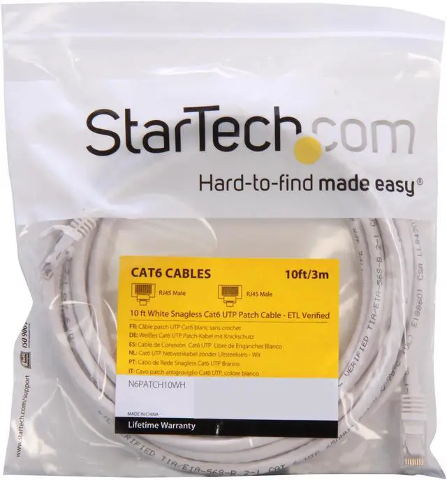 Alt view image 3 of 3 - StarTech.com N6PATCH10WH 10 ft. Cat 6 White Snagless UTP Patch Cable - ETL Verified