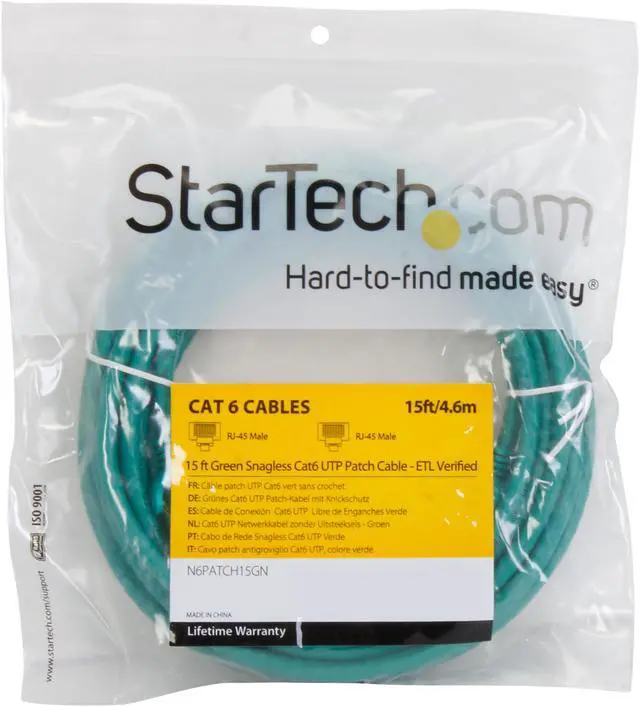 Alt view image 3 of 3 - StarTech.com N6PATCH15GN 15 ft. Cat 6 Green Snagless UTP Patch Cable - ETL Verified