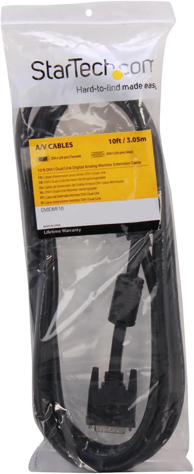 Alt view image 3 of 3 - StarTech.com DVIIDMF10 Black DVI-I Male to DVI-I Female Male to Female Dual Link Digital Analog Monitor Extension Cable M/F
