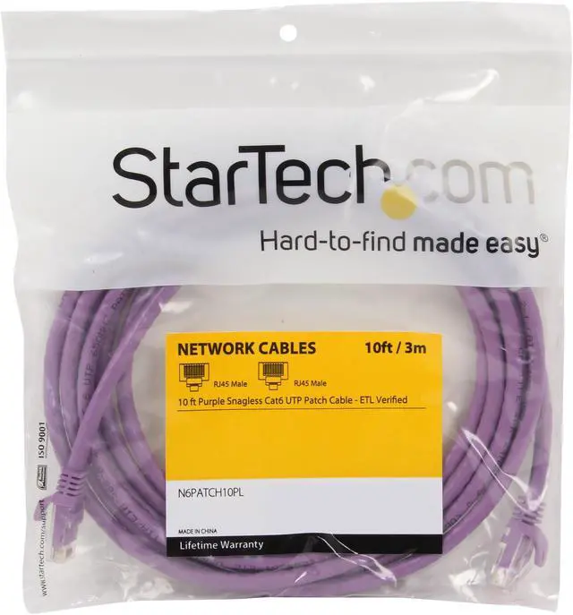Alt view image 3 of 3 - StarTech.com N6PATCH10PL 10 ft. Cat 6 Purple Snagless UTP Patch Cable - ETL Verified