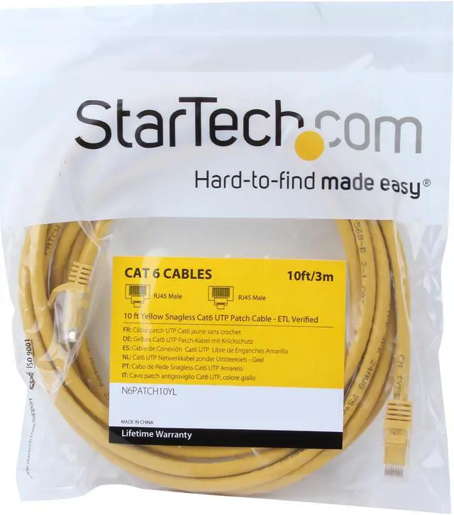 Alt view image 3 of 3 - StarTech.com N6PATCH10YL 10 ft. Cat 6 Yellow Snagless UTP Patch Cable - ETL Verified