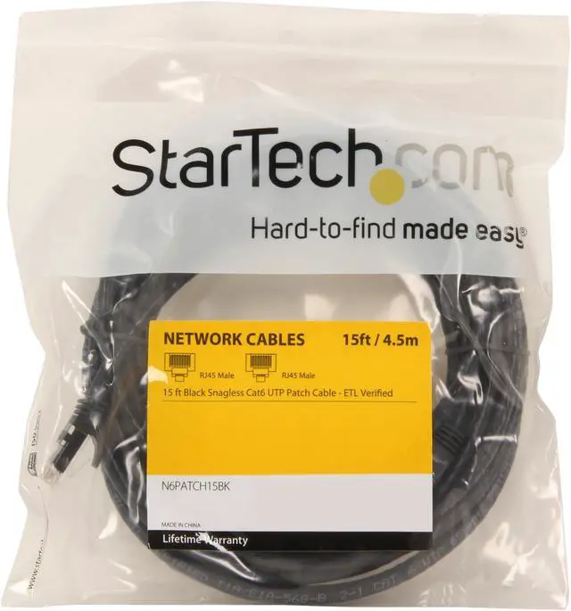 Alt view image 3 of 3 - StarTech.com N6PATCH15BK 15 ft. Cat 6 Black Snagless Cat6 UTP Patch Cable - ETL Verified