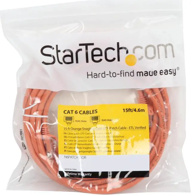 Alt view image 3 of 3 - StarTech.com N6PATCH15OR 15 ft. Cat 6 Orange Snagless Cat6 UTP Patch Cable - ETL Verified
