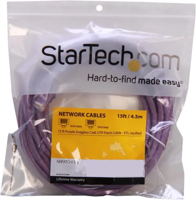 Alt view image 3 of 3 - StarTech.com N6PATCH15PL 15 ft. Cat 6 Purple Snagless Cat6 UTP Patch Cable - ETL Verified