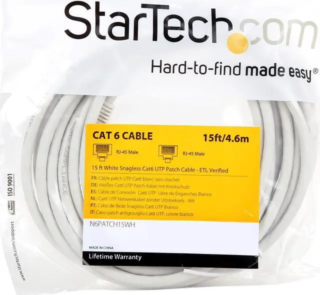 Alt view image 3 of 3 - StarTech.com N6PATCH15WH 15 ft. Cat 6 White Snagless Cat6 UTP Patch Cable - ETL Verified