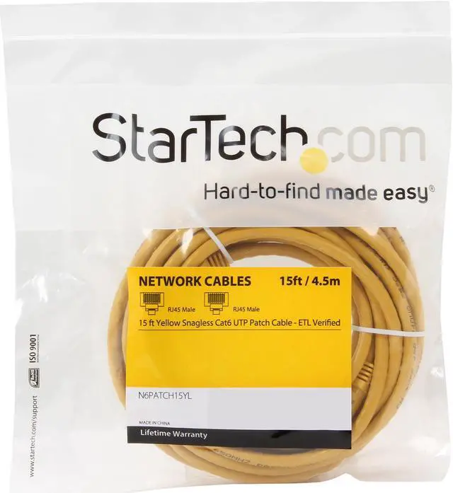 Alt view image 2 of 2 - StarTech.com N6PATCH15YL 15 ft. Cat 6 Yellow Snagless Cat6 UTP Patch Cable - ETL Verified