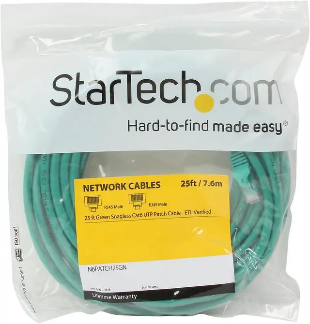 Alt view image 3 of 3 - StarTech.com N6PATCH25GN 25 ft. Cat 6 Green Snagless Cat6 UTP Patch Cable - ETL Verified
