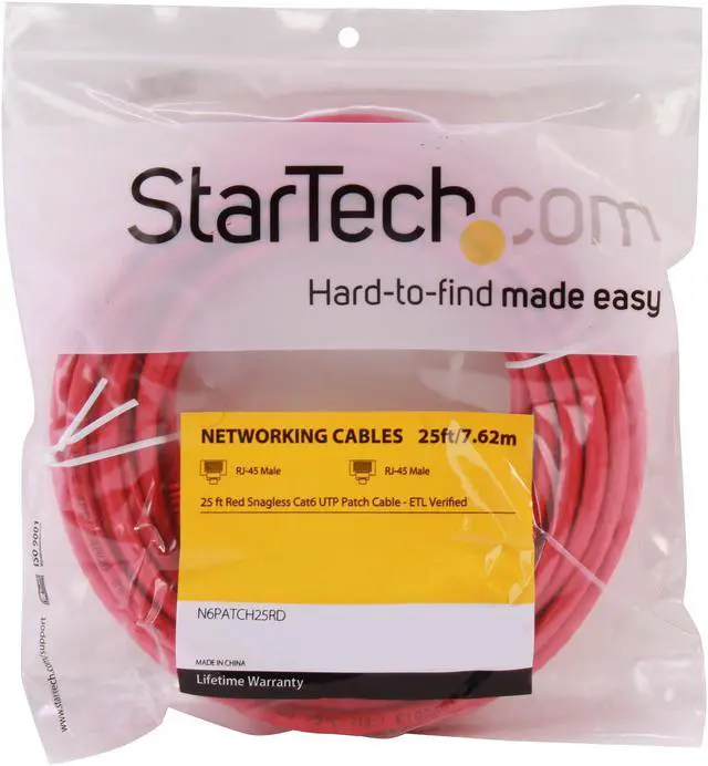 Alt view image 3 of 3 - StarTech.com N6PATCH25RD 25 ft. Cat 6 Red Snagless Cat6 UTP Patch Cable - ETL Verified