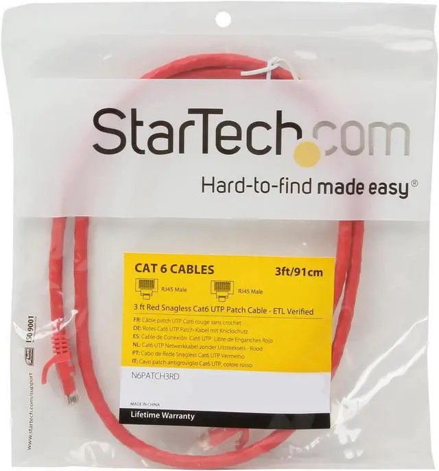 Alt view image 3 of 3 - StarTech.com N6PATCH3RD 3 ft. Cat 6 Red Snagless Cat6 UTP Patch Cable - ETL Verified