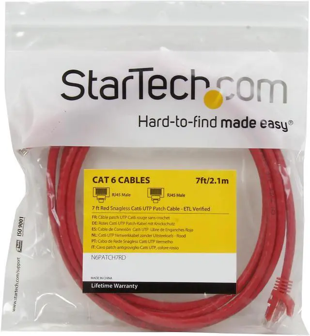 Alt view image 3 of 3 - StarTech.com N6PATCH7RD 7 ft. Cat 6 Red Snagless Cat6 UTP Patch Cable - ETL Verified