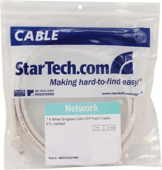 Alt view image 3 of 3 - StarTech.com N6PATCH7WH 7 ft. Cat 6 White Snagless Cat6 UTP Patch Cable - ETL Verified