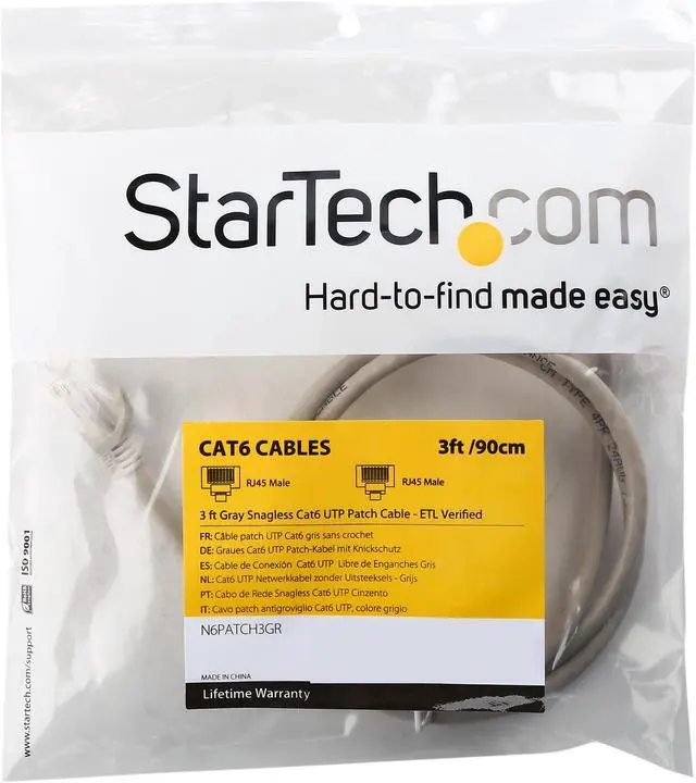 Alt view image 3 of 3 - StarTech.com N6PATCH3GR 3 ft. Cat 6 Gray Snagless UTP Patch Cable - ETL Verified
