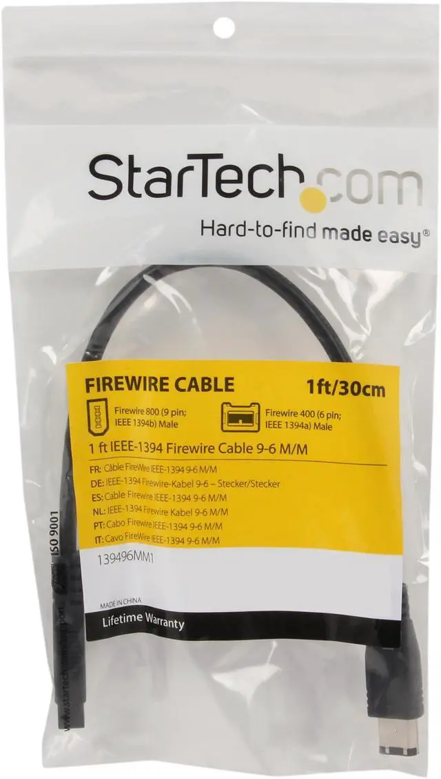 Alt view image 3 of 3 - StarTech 139496MM1 1 ft. IEEE-1394 Firewire Cable 9pin-6pin Male/Male
