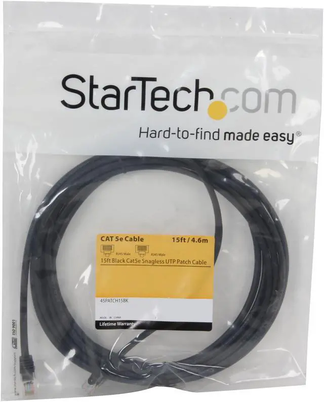 Alt view image 3 of 3 - StarTech.com 45PATCH15BK 15 ft. Cat 5E Black Cat5e Snagless Patch Cable