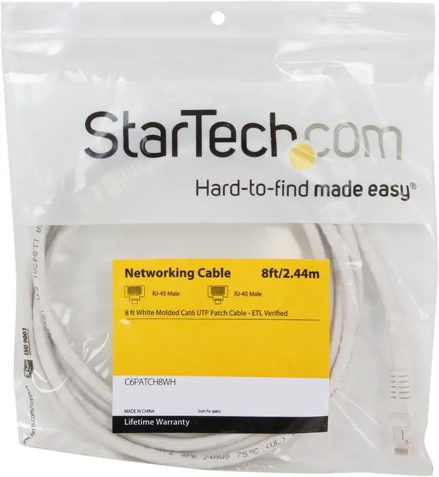 Alt view image 3 of 3 - StarTech.com C6PATCH8WH 8 ft. Cat 6 White Molded UTP Patch Cable ETL Verified