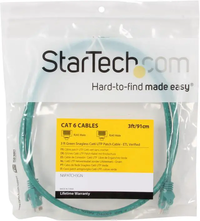 Alt view image 3 of 3 - StarTech.com N6PATCH3GN 3 ft Green Snagless Cat6 UTP Patch Cable - ETL Verified