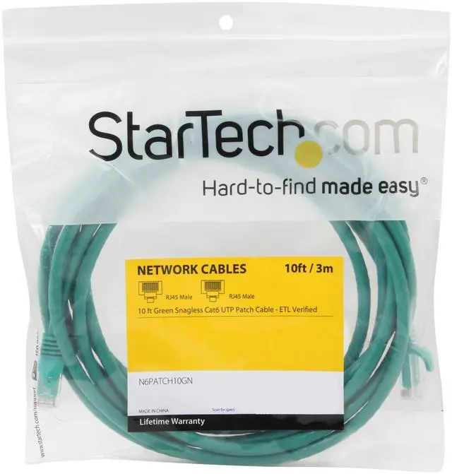 Alt view image 3 of 3 - StarTech.com N6PATCH10GN 10 ft. Cat 6 Green Snagless UTP Patch Cable