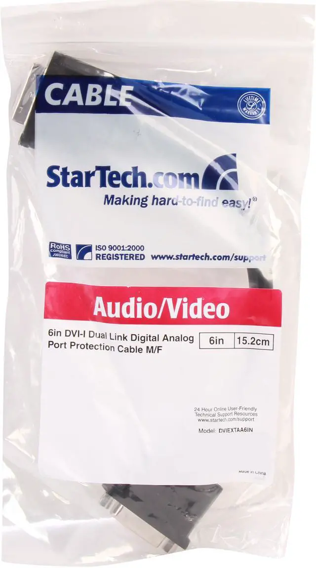 Alt view image 4 of 4 - StarTech.com DVIEXTAA6IN Black DVI to DVI Female to Male 6in DVI-I Dual Link Digital Analog Port Saver Cable