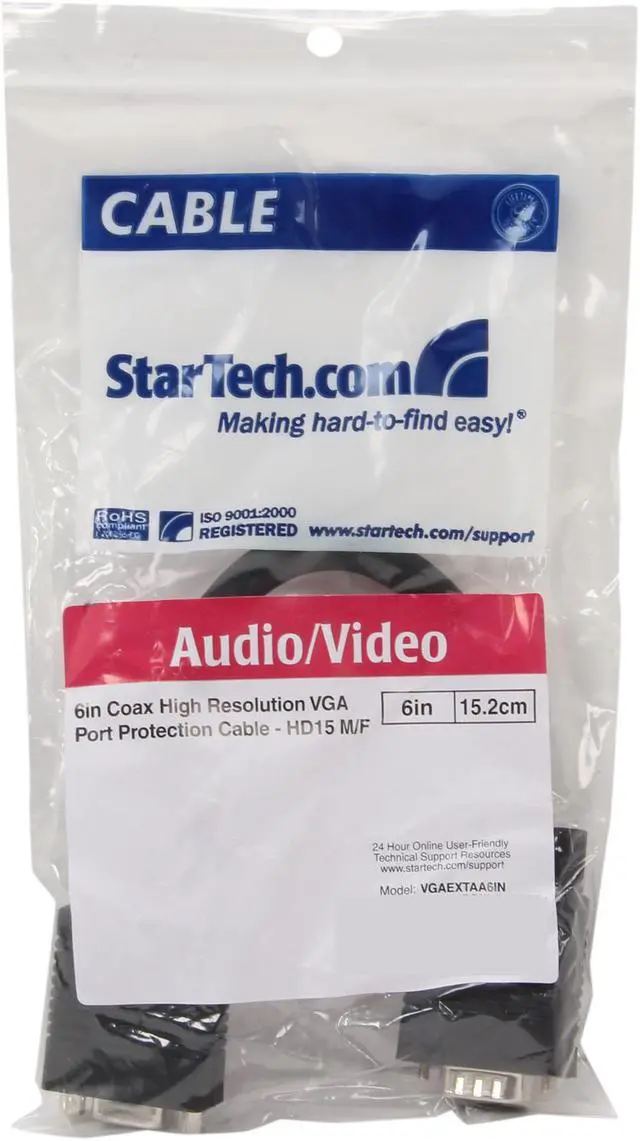 Alt view image 3 of 3 - StarTech.com VGAEXTAA6IN 6" Coax High Resolution VGA Port Saver Cable - HD15 M/F