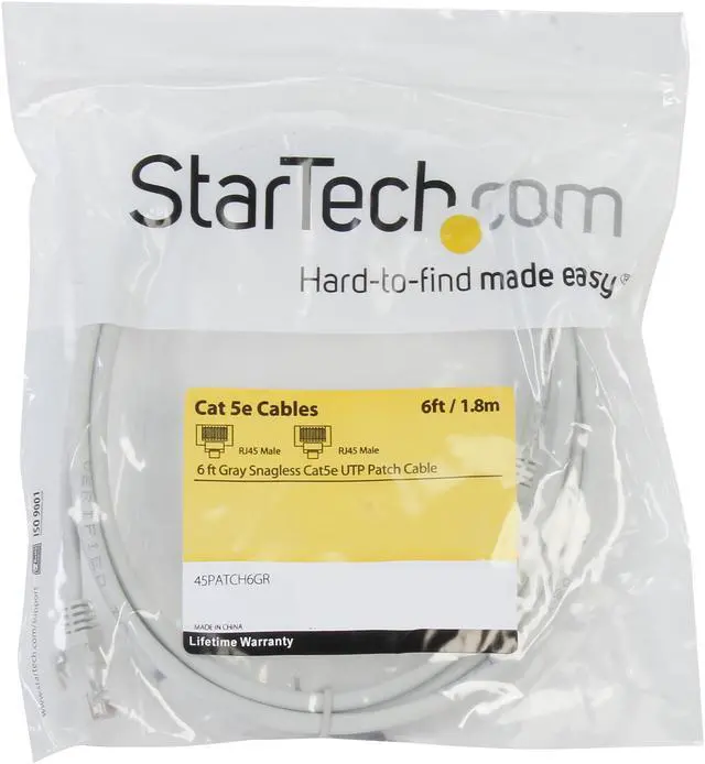 Alt view image 3 of 3 - StarTech.com 45PATCH6GR 6 ft. Cat 5E Gray Snagless Cat5e UTP Patch Cable