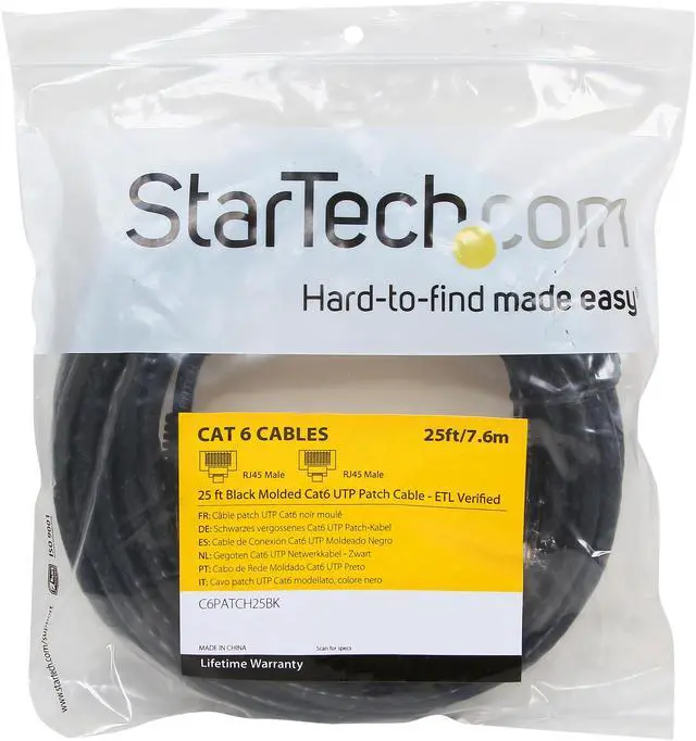 Alt view image 3 of 3 - StarTech.com C6PATCH25BK 25 ft. Cat 6 Black Molded Cat6 UTP Patch Cable