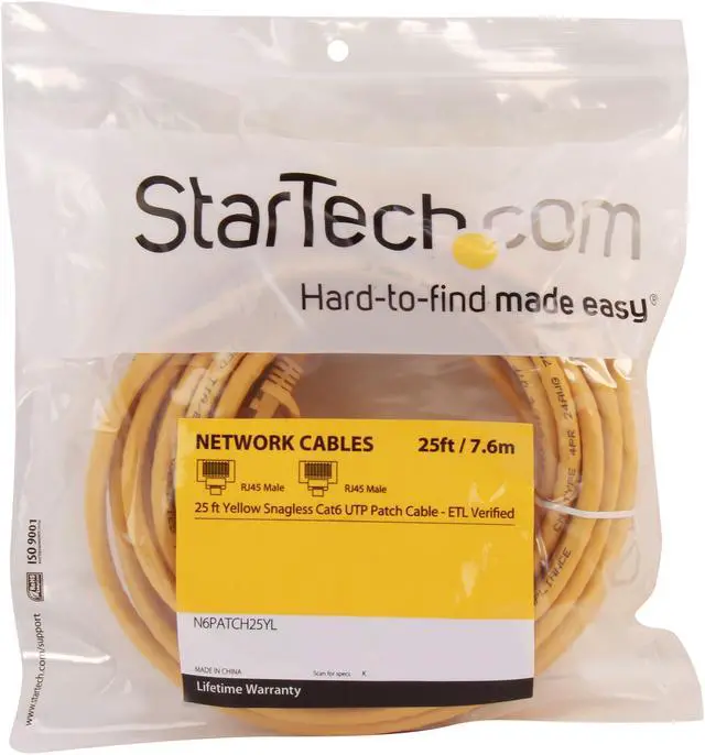 Alt view image 3 of 3 - StarTech.com N6PATCH25YL 25 ft. Cat 6 Yellow Snagless Cat6 UTP Patch Cable