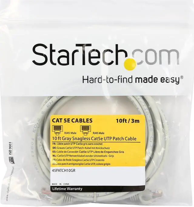 Alt view image 3 of 3 - StarTech.com 45PATCH10GR 10 ft. Cat 5E Gray Snagless UTP Patch Cable