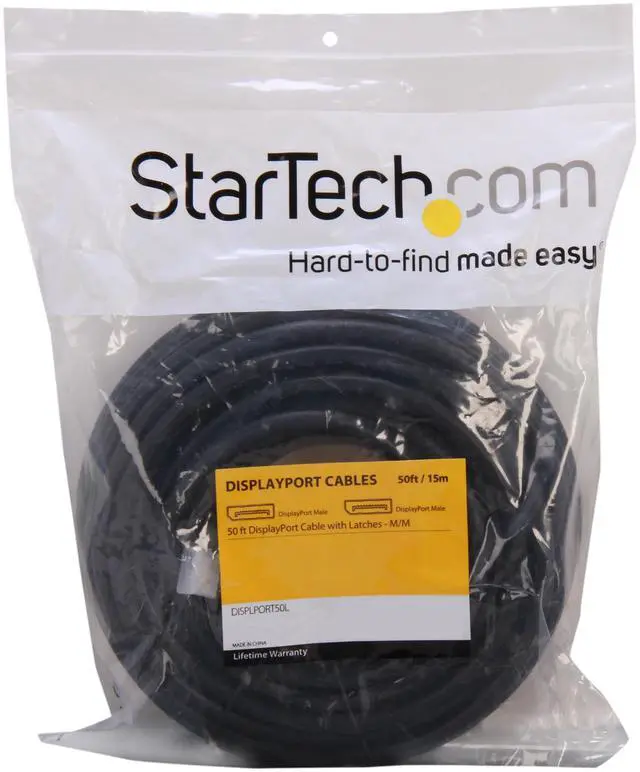 Alt view image 3 of 3 - StarTech.com DISPLPORT50L 50 ft(15.24m) Black 1 x DisplayPort Male to 1 x DisplayPort Male DisplayPort Cable with Latches - M/M Male to Male