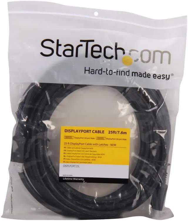 Alt view image 3 of 3 - StarTech.com DISPLPORT25L 25 ft. Black 1 x DisplayPort Male to 1 x DisplayPort Male DisplayPort Cable with Latches M/M Male to Male