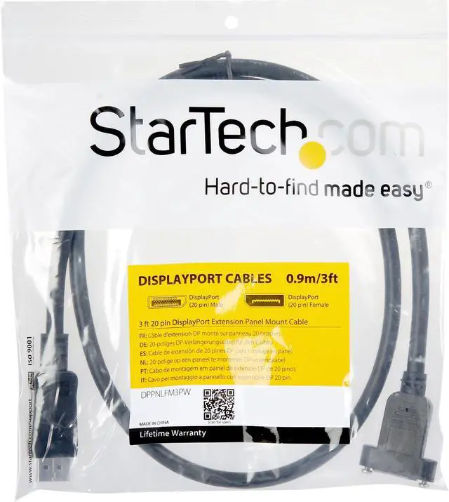 Alt view image 3 of 3 - StarTech.com DPPNLFM3PW 3 ft. Black Connector A: DisplayPort Male Connector B: DisplayPort Female Powered DisplayPort Panel Mount Cable with Power Male to Female