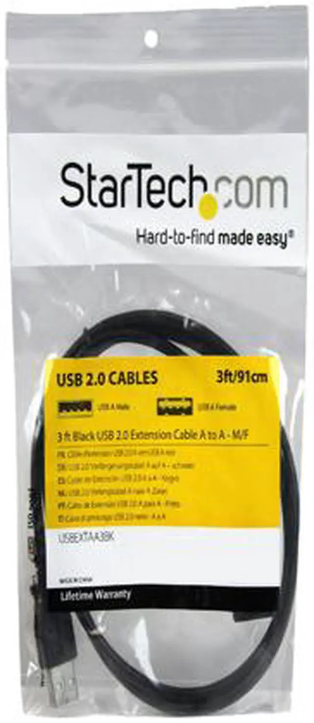 Alt view image 4 of 4 - StarTech.com USBEXTAA3BK 3 ft Black USB 2.0 Extension Cable A to A - M/F - 3 ft USB A to A Extension Cable - 3ft USB 2.0 Extension cord