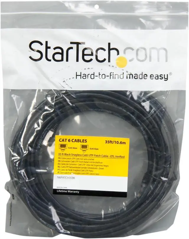Alt view image 3 of 3 - StarTech.com N6PATCH35BK 35 ft. Cat 6 Black Snagless UTP Patch Cable - ETL Verified