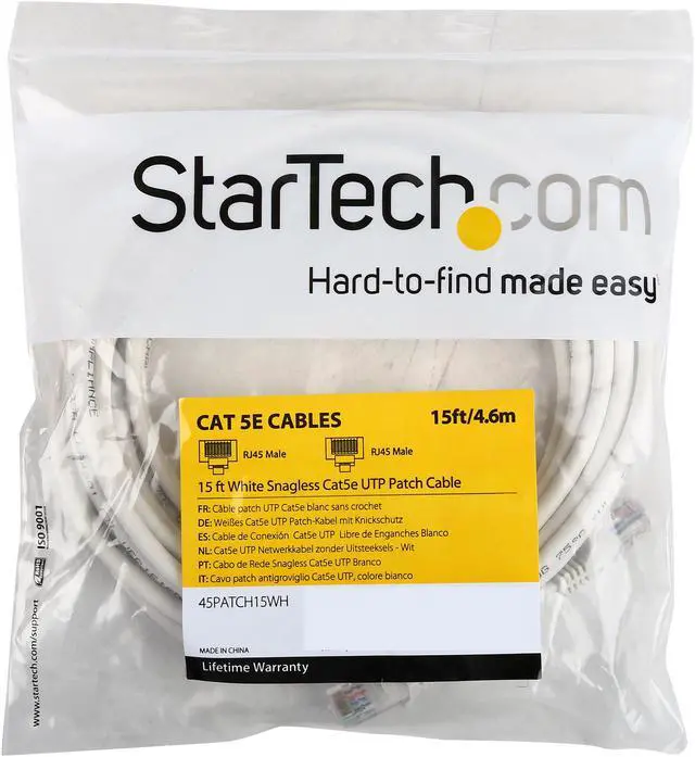 Alt view image 3 of 3 - StarTech.com 45PATCH15WH 15 ft. Cat 5E White Snagless UTP Patch Cable