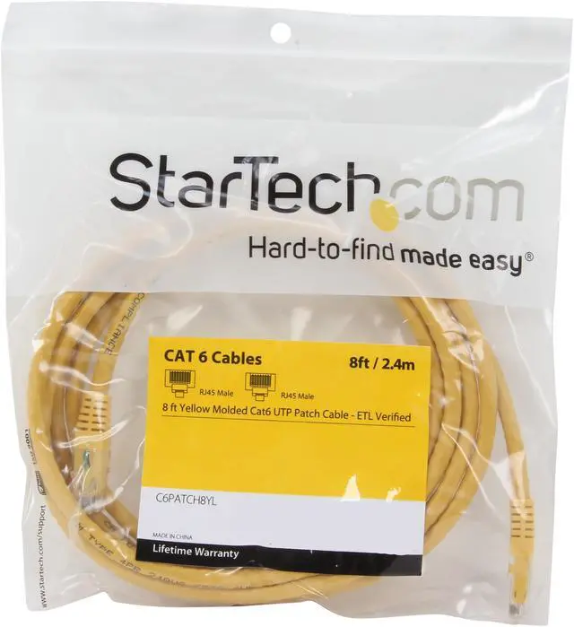 Alt view image 3 of 3 - StarTech.com C6PATCH8YL 8 ft. Cat 6 Yellow Molded UTP Patch Cable