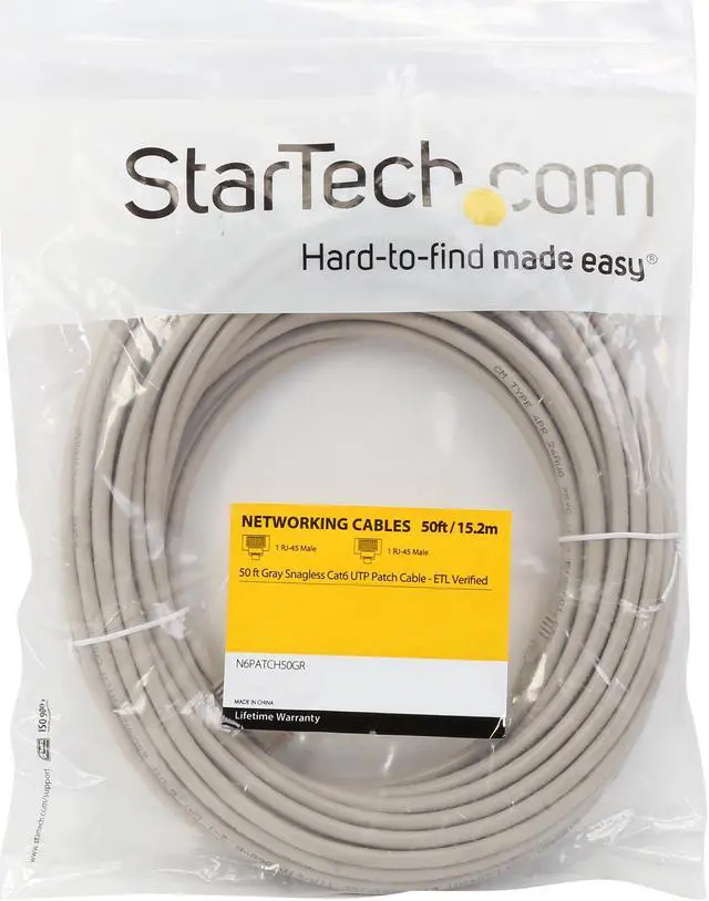 Alt view image 3 of 3 - StarTech.com N6PATCH50GR 50 ft. Cat 6 Gray Snagless UTP Patch Cable - ETL Verified
