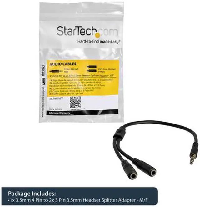 Alt view image 6 of 6 - StarTech.com MUYHSMFF Headset adapter for headsets with separate headphone / microphone plugs - 3.5mm 4 position to 2x 3 position 3.5mm M/F
