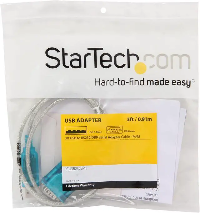 Alt view image 4 of 4 - StarTech.com ICUSB232SM3 USB to Serial Adapter - Prolific PL-2303 - 3 ft / 1m - DB9 (9-pin) - USB to RS232 Adapter Cable - USB Serial