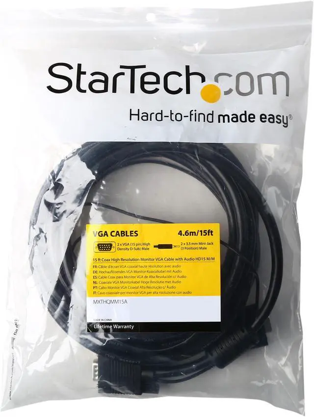 Alt view image 3 of 3 - StarTech.com MXTHQMM15A 15 ft. Coax High Resolution Monitor VGA Cable with Audio