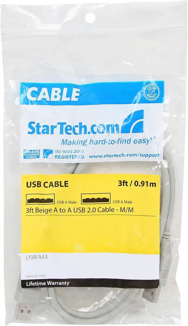 Alt view image 3 of 3 - StarTech.com USBFAA3 Beige Beige A to A USB 2.0 Cable - M/M
