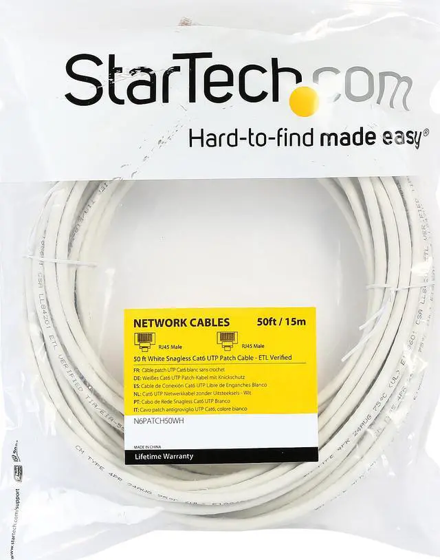 Alt view image 3 of 3 - StarTech.com N6PATCH50WH 50 ft. Cat 6 White Snagless Network Cable