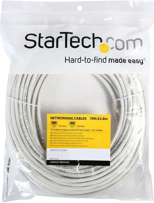 Alt view image 3 of 3 - StarTech.com N6PATCH75WH 75 ft. Cat 6 White Snagless Network Cable