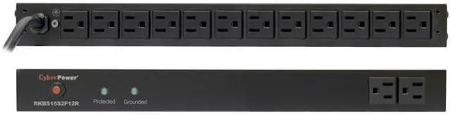 Alt view image 2 of 2 - CyberPower RKBS15S2F12R 15 ft. Total: 14 (2 x Front, 12 x Rear) Outlets 3600 J Surge Suppressor
