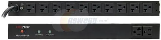 Alt view image 2 of 2 - CyberPower RKBS20S2F10R 15 ft. 12 (2 x Front + 10 x Rear) Outlets 1,800 J Surge Suppressor