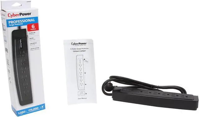 Alt view image 6 of 6 - CyberPower CSP604T 4 Feet 6 Outlets 1350 joules Surge Suppressor